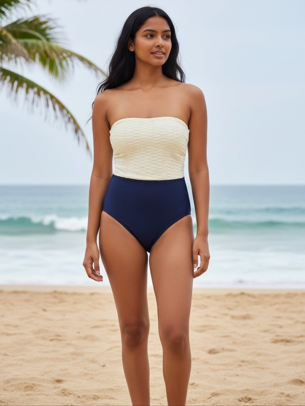 Ted Baker Strapless One Peace Swimsuit Colorblock White Navy Blue Small 32DD/E